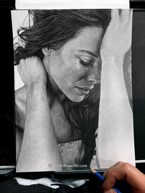 Evangeline Lilly (Thoughtful) Original Graphite Drawing (NOT a print) 9" x 12"