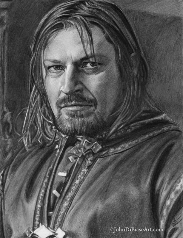 Boromir Lord of the Rings (Sean Bean) Realistic Graphite Pencil Drawing Print (8.5 x 11)
