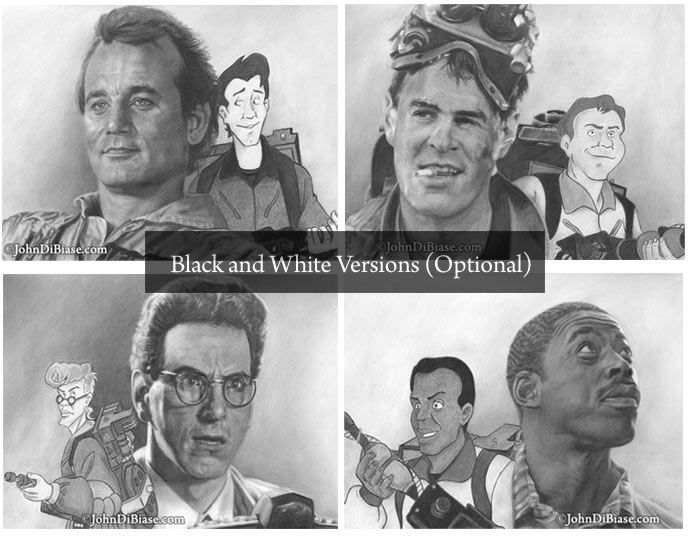 BUNDLE: 4-Print Pack of the 4 Ghostbusters with their Real Ghostbusters Characters Drawing Print 11 x 8.5 (each)