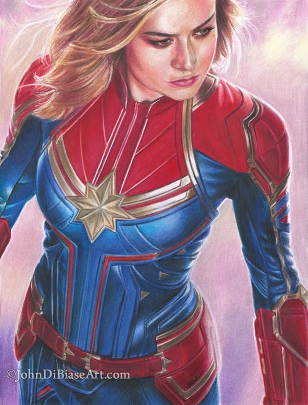 Captain Marvel (Brie Larson) Colored Pencil Drawing Print 8.5 x 11