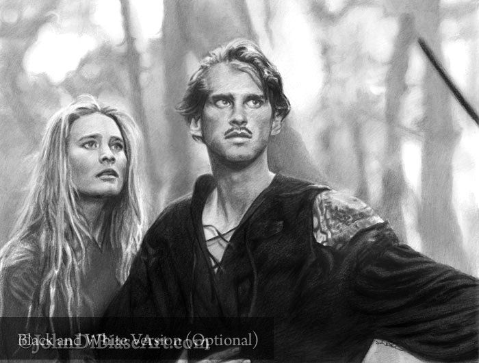 Princess Buttercup and Westley in Princess Bride Drawing Print (8.5 x 11)