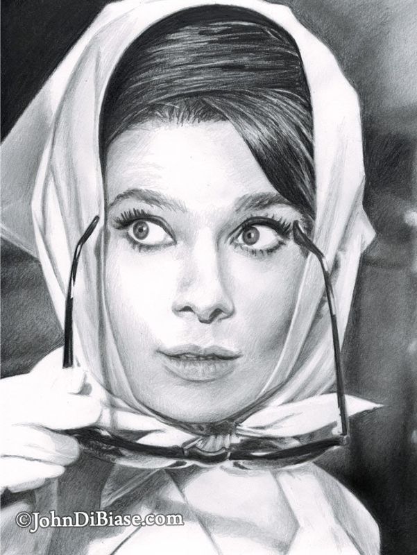 Audrey Hepburn in "Charade" Graphite Pencil Portrait Drawing Print