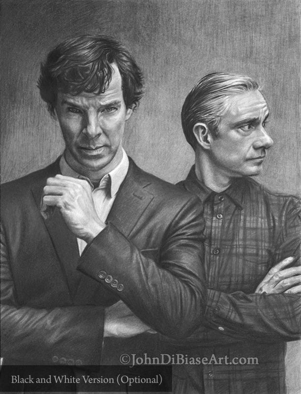 Benedict Cumberbatch and Martin Freeman as Sherlock and Watson Colored Pencil Drawing Print 8.5 x 11