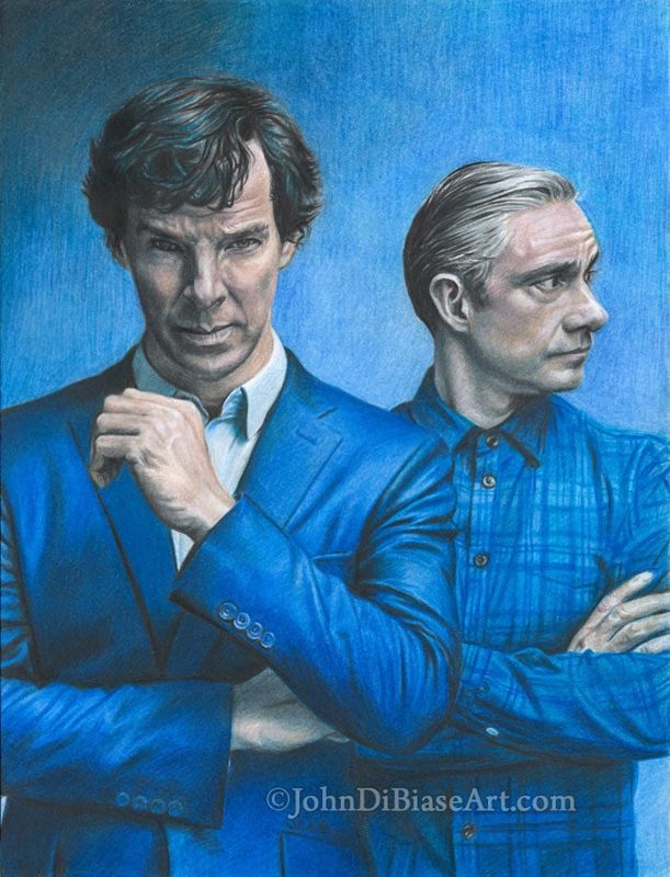 Benedict Cumberbatch and Martin Freeman as Sherlock and Watson Colored Pencil Drawing Print 8.5 x 11