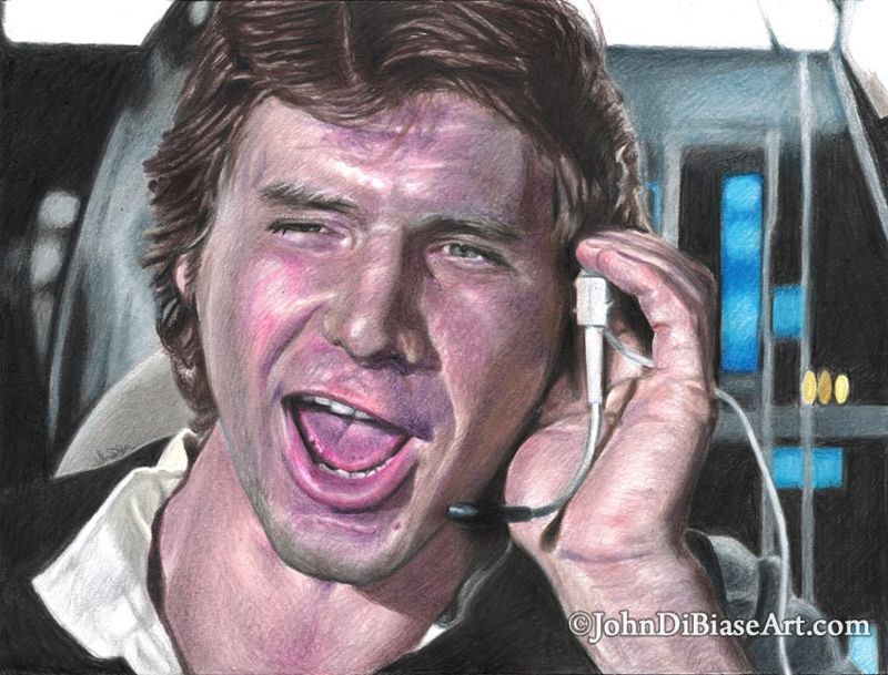 Han Solo (Harrison Ford) Death Star Rescue in Star Wars 8.5 x 11 Colored Pencil Drawing Print