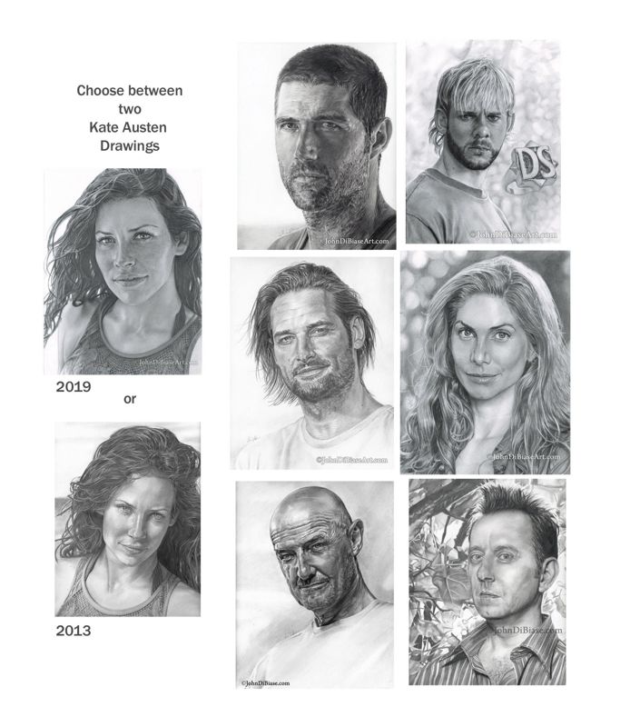 8 LOST Drawing Prints: Jack, Kate, Sawyer, Locke, Charlie, Desmond, Ben & Juliet