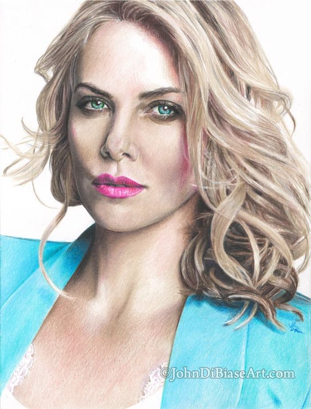 Charlize Theron Colored Pencil Drawing Print 8.5 x 11