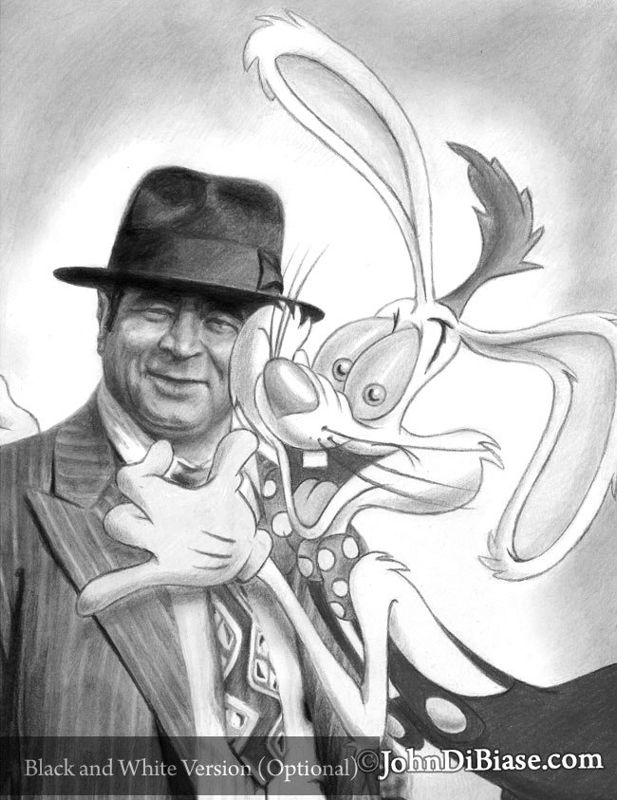 Bob Hoskins as Eddie Valiant and Roger Rabbit from Who Framed Roger Rabbit Drawing Print 8.5 x 11
