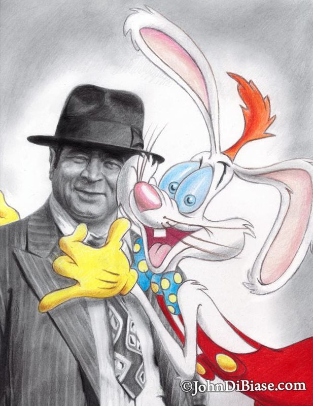 Bob Hoskins as Eddie Valiant and Roger Rabbit from Who Framed Roger Rabbit Drawing Print 8.5 x 11