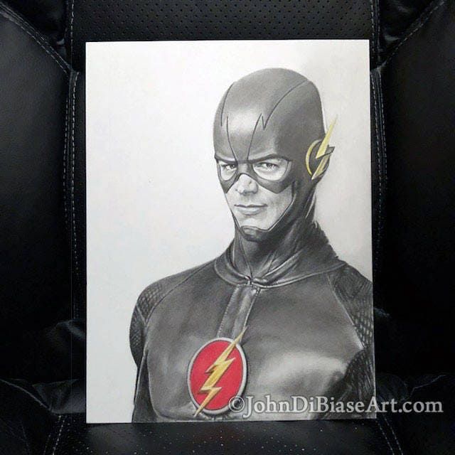 Original Graphite and Colored Pencil Drawing of of Grant Gustin as The Flash (NOT a print) 9x12