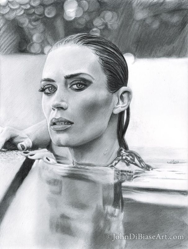 Emily Blunt "Pool" Drawing Print