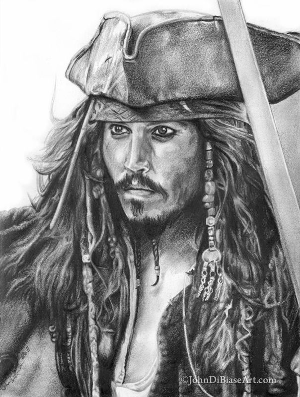 Print of Johnny Depp as Jack Sparrow from "Pirates of the Caribbean"