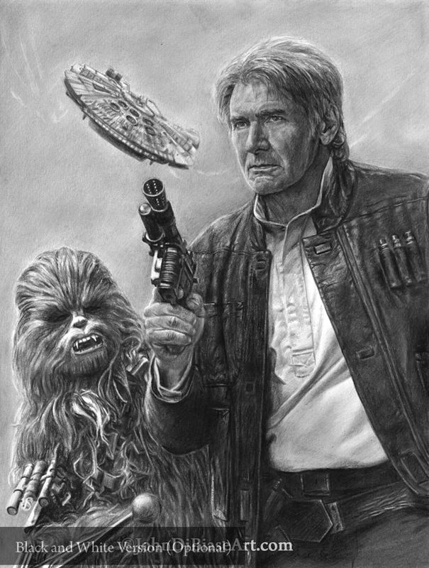 Han Solo and Chewbacca from Star Wars: The Force Awakens Colored Pencil / Graphite Drawing Print 8.5 x 11