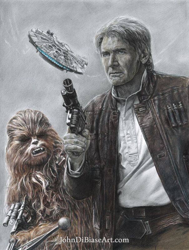 Han Solo and Chewbacca from Star Wars: The Force Awakens Colored Pencil / Graphite Drawing Print 8.5 x 11
