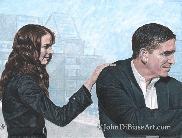 Amy Acker and Jim Caviezel in Person of Interest Colored Pencil Drawing Print 11 x 8.5