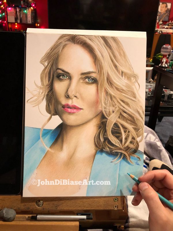 ORIGINAL Colored Pencil Drawing of Charlize Theron (9 x 12) - NOT A PRINT
