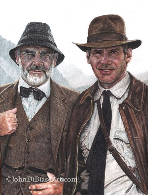 Indiana Jones (Harrison Ford) and Dr. Henry Jones Sr (Sean Connery) Drawing Print 8.5 x 11