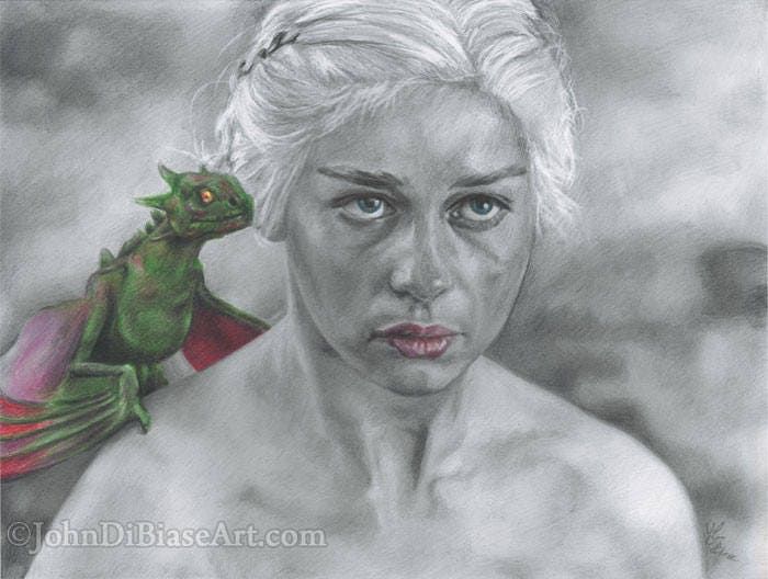 Emilia Clarke as Daenerys Targaryen in Game of Thrones Colored Pencil and Graphite Drawing Print (11 x 8.5)