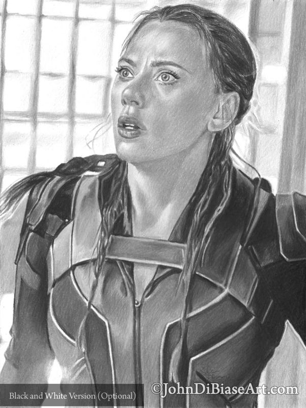Natasha (Scarlett Johansson) in "Black Widow" Colored Pencil Drawing Print (Commission) - Black Suit 8.5 x 11