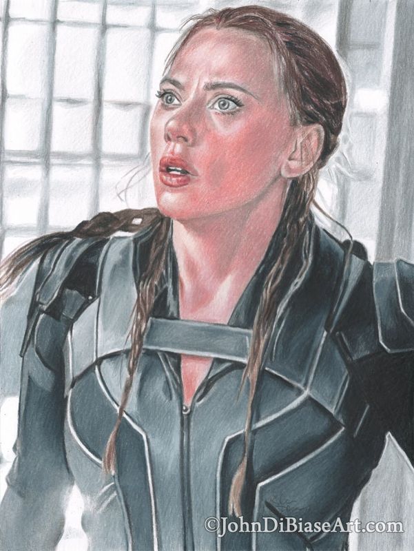 Natasha (Scarlett Johansson) in "Black Widow" Colored Pencil Drawing Print (Commission) - Black Suit 8.5 x 11