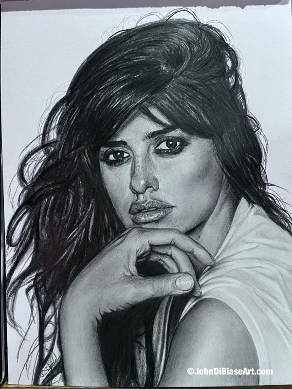 Penelope Cruz ORIGINAL Pencil Drawing 9 x 12