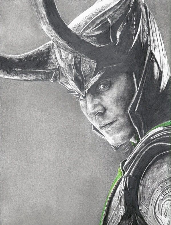 Loki (Tom Hiddleston) from Marvel's Avengers Drawing Print 8.5 x 11