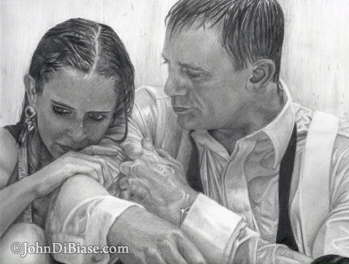 Eva Green and Daniel Craig as Vesper and James Bond in the Shower in Casino Royale Drawing Print