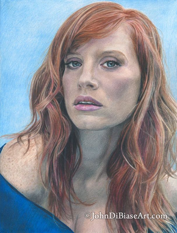 Original Color Pencil Drawing of Actress Jessica Chastain