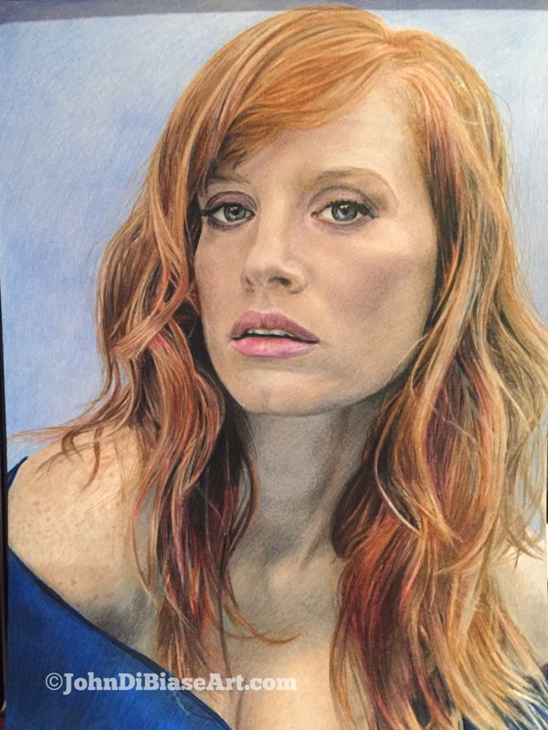 Original Color Pencil Drawing of Actress Jessica Chastain