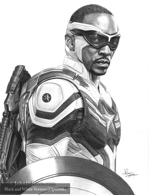 Captain America Sam Wilson (Anthony Mackie) from Falcon and the Winter Soldier Colored Pencil Drawing Print 8.5 x 11