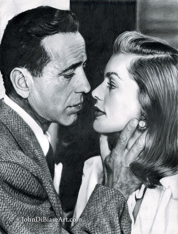 Humphrey Bogart and Lauren Bacall Pencil Drawing Print 8.5 x 11
