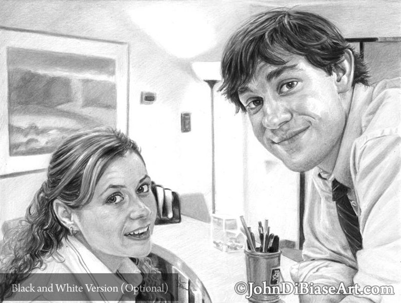Jim and Pam at the Reception Desk from "The Office" (Jenna Fischer and John Krasinski) Colored Pencil Drawing Print 11 x 8.5