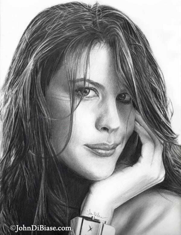Liv Tyler Pencil Portrait Freehand Graphite Drawing Print