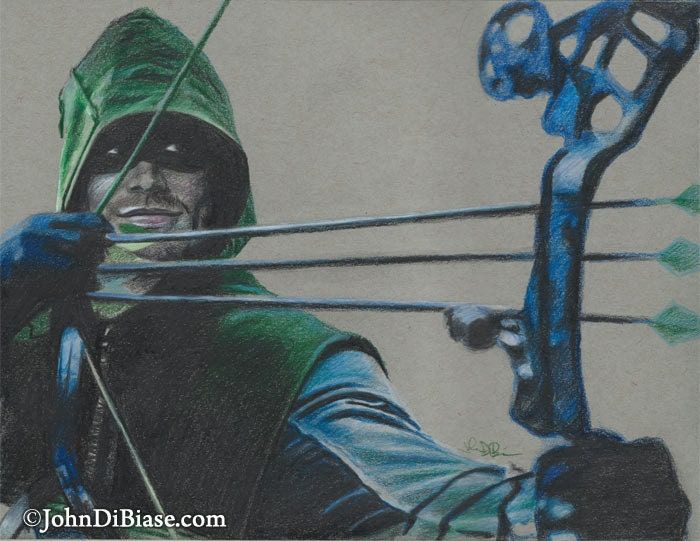 Stephen Amell as Oliver Queen in TV's "Arrow" (The Green Arrow) Colored Pencil Sketch Drawing Print 11 x  8.5