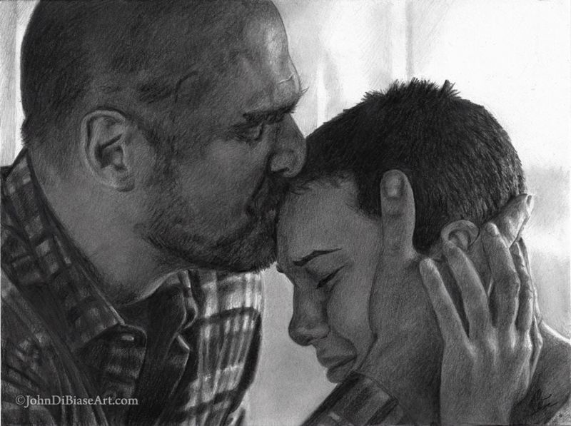 Hopper (David Harbour) and Eleven (Millie Bobby Brown) "Stranger Things" Graphite Drawing Print