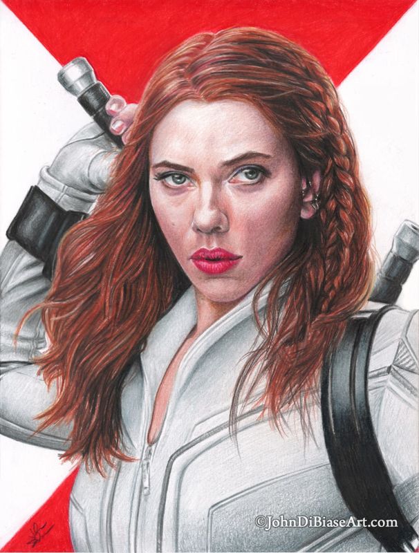 Natasha (Scarlett Johansson) in "Black Widow" Colored Pencil Drawing Print 8.5 x 11