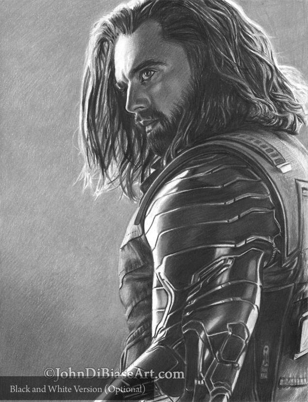 The Winter Soldier (Sebastian Stan) from Avengers: Infinity War Colored Pencil Drawing Print 8.5 x 11