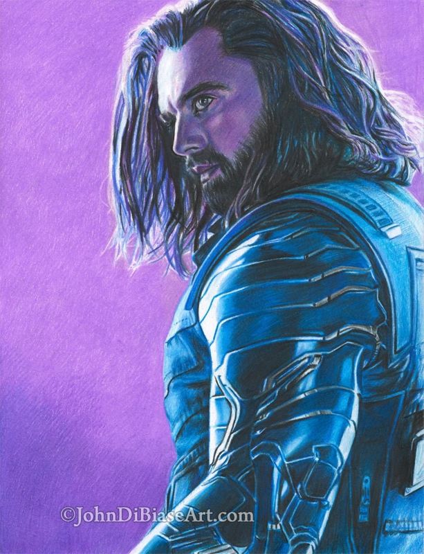 The Winter Soldier (Sebastian Stan) from Avengers: Infinity War Colored Pencil Drawing Print 8.5 x 11