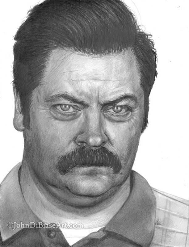 Print of Graphite Pencil Drawing of Ron Swanson (Nick Offerman) from Parks and Recreation 8.5 x 11