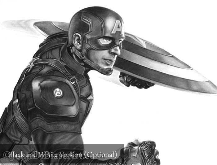 Captain America (Chris Evans) from Captain America: Civil War Drawing Print 11 x 8.5