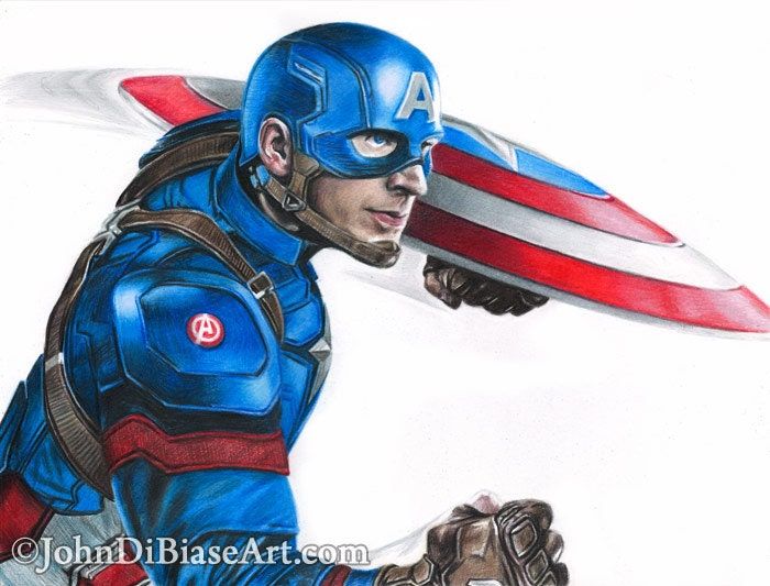 Captain America (Chris Evans) from Captain America: Civil War Drawing Print 11 x 8.5