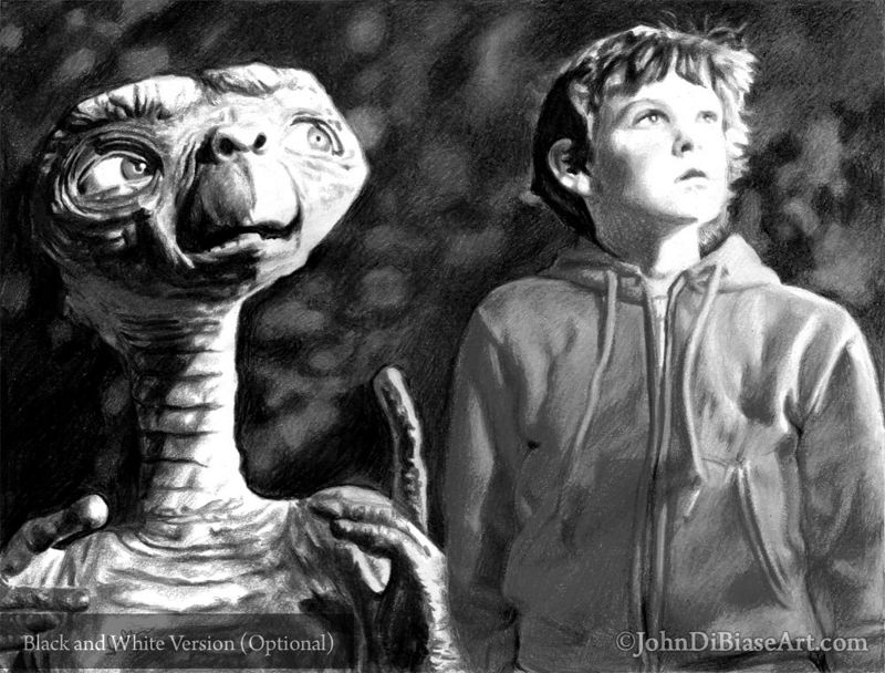 E.T. and Elliott (Henry Thomas) Colored Pencil Drawing Print 11 x 8.5