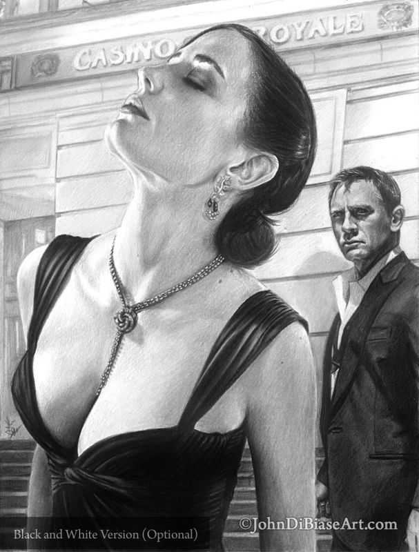 Eva Green as Vesper Lynd with James Bond "Casino Royale" Drawing Print 8.5 x 11