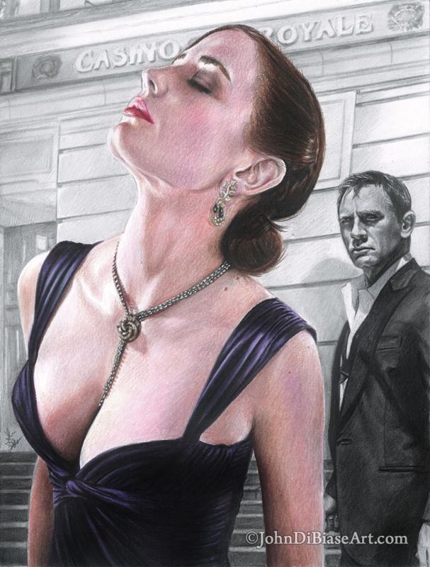 Eva Green as Vesper Lynd with James Bond "Casino Royale" Drawing Print 8.5 x 11