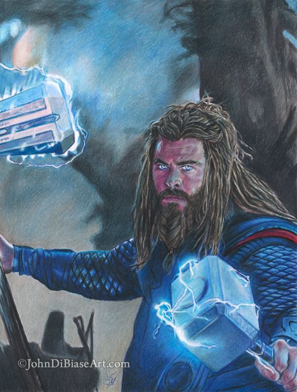 Thor in Avengers Endgame (Chris Hemsworth) Colored Pencil Drawing Print 8.5 x 11