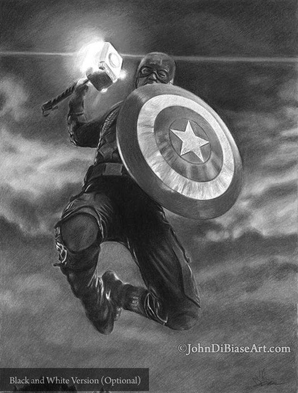 Captain America in Avengers Endgame (Chris Evans) Colored Pencil Drawing Print (Jump) 8.5 x 11