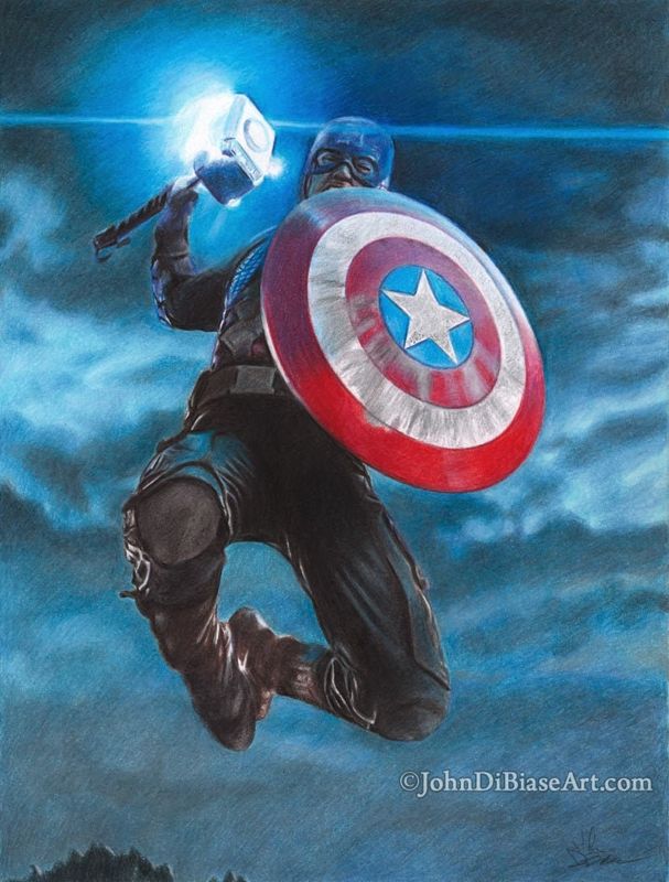Captain America in Avengers Endgame (Chris Evans) Colored Pencil Drawing Print (Jump) 8.5 x 11