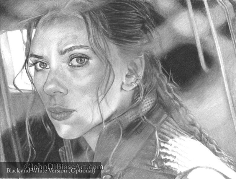 Natasha (Scarlett Johansson) in "Black Widow" Colored Pencil Drawing Print (Commission) 11 x 8.5