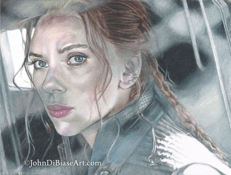 Natasha (Scarlett Johansson) in "Black Widow" Colored Pencil Drawing Print (Commission) 11 x 8.5