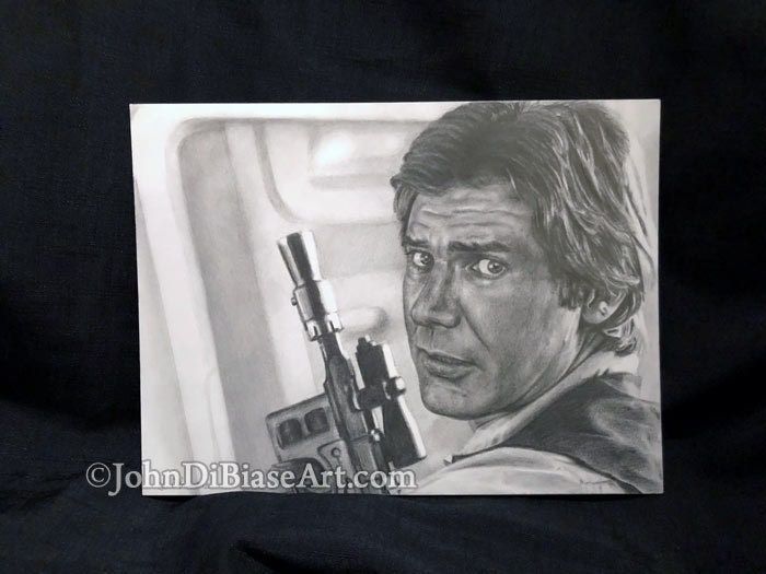 Original Drawing of Harrison Ford as Han Solo in Star Wars: Empire Strikes Back (NOT a print)